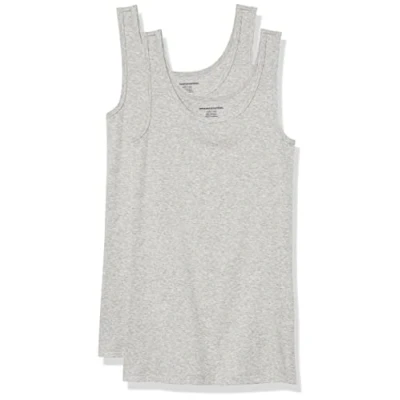 Imagen de Amazon Essentials Camiseta ajustada sin mangas Mujer, Pack de 2, Gris Claro Mezcla, L