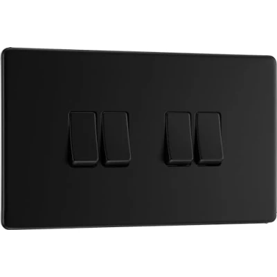 Imagen de BG Electrical Interruptor de cuatro luces (placa plana, sin tornillos, 2 vías, 10 AX), color negro mate