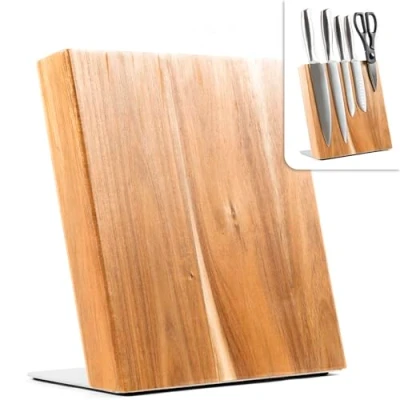 Imagen de Coninx Bloque Magnético de Cuchillos 23x22x12cm Soporte Cocina con Imán Neodimio muy fuerte Porta Taco Portacuchillos Knife Block Madera Acacia