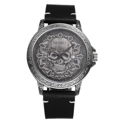 Imagen de JewelryWe Reloj Calavera Steampunk Hombre: de Pulsera Cuarzo Analógico Redondo Vintage Correas Cuero Calendario Resistente al Agua Puntero Luminosas para Fiesta Ocio Negocios Regalos