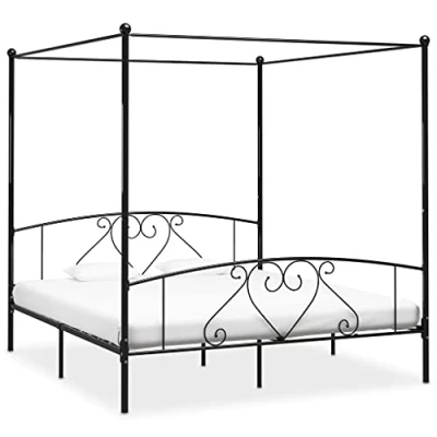 Imagen de vidaXL Estructura de Cama con Dosel Dormitorio Casa Robusta Duradera Mobiliario Cómodo Moderna Doble Matrimonial para Adultos Metal Negro 180x200 cm