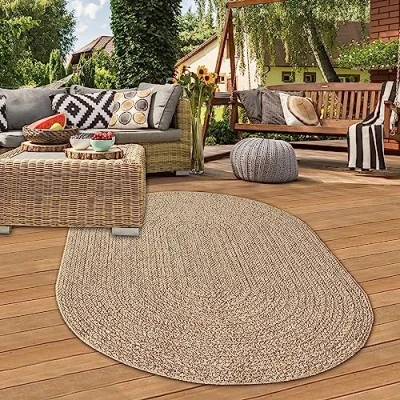 Imagen de Teppich Traum Alfombra Exterior Moderna Resistente Aspecto de Yute a la Intemperie balcón jardín terraza 140x200 cm Ovalada