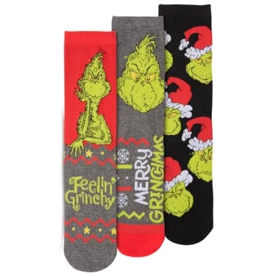 Imagen de The Grinch Calcetines unisex para hombre y mujer (3 unidades), multicolor, 40 45