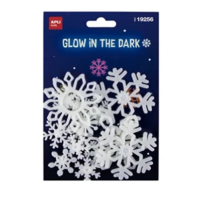 Imagen de APLI 19256 Pegatinas luminiscentes COPOS DE NIEVE 12 adhesivos para techo y pared que brillan en la oscuridad
