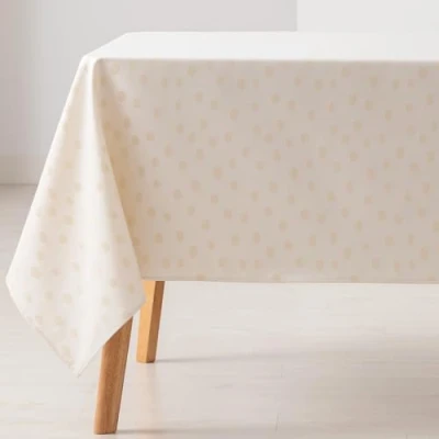 Imagen de GAMUSI Mantel Antimanchas Mesa Rectangular Puntos pequeños Liso Jacquard Impermeable 140x180 cm, Tacto Tela, Color Oro