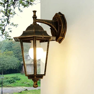 Imagen de Licht Erlebnisse Lámpara de pared exterior vidrio y aluminio en cobre antiguo, IP44, para puerta entrada terraza, 17 cm ancho, E27, farol rústico PARIS