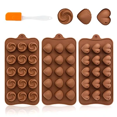 Imagen de 3 Piezas Moldes Chocolate Silicona, Antiadherente Molde de Chocolate, 15 cavidades para Bombones DIY Silicona Dulces Cubitos Hielo Gelatina Hacer