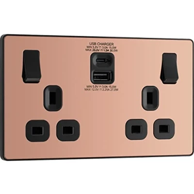 Imagen de BG Electrical Evolve Toma de corriente doble conmutación con puertos carga USB C y A