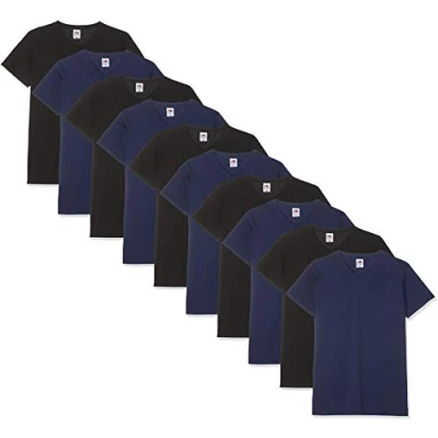 Imagen de Fruit of the Loom V Neck Valueweight Camiseta, Negro/Azul Marino, XL (Pack de 10) para Hombre