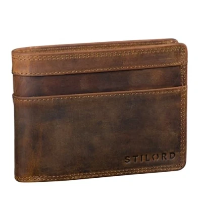 Imagen de STILORD &#039;Cooper&#039; Portamonedas de Cuero para Hombre RFID y NFC Bloqueo Monedero Clásico Billetera Portatarjetas Piel Genuino, Color:marrón Medio
