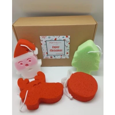 Imagen de martini SPA Enjoy Christmas 2024 Kit de Navidad compuesto por 4 esponjas surtidas navideñas, con caja regalo, 30,5 x 21,5 9 cm, 238 g, unidades Made in Italy