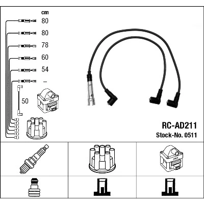 Imagen de NGK 0511 Juego de Cables Encendido 6 AUDI: A6 C4 Berlina, 100 C3 Avant