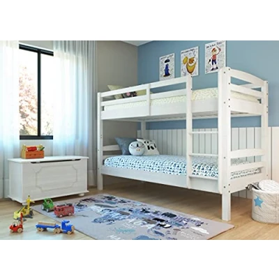 Imagen de Inter Link Litera Infantil Pino Macizo con Escalera 2 plazas 90 x 200 cm somieres Barandilla de Seguridad Lavius Barniz Gris