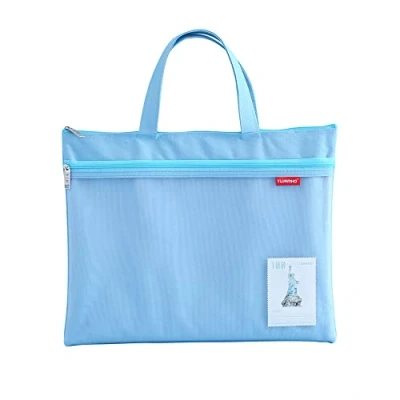 Imagen de bolsa de documentos A4 con cremallera, malla nailon impermeable doble cremallera y una pequeña etiqueta, viaje para estudiantes oficina, azul