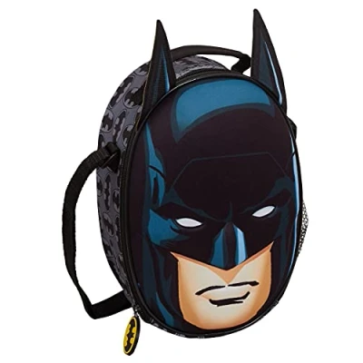 Imagen de DC Comics lonchera térmica de Batman para niños, 3D bolsa almuerzo viaje con soporte bebidas, caja sándwich fresca caliente o fría,