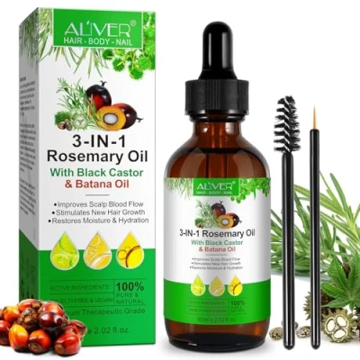 Imagen de Aceite de Romero y Ricino Batana para el Cabello, 3 en 1 Cuidado del Cabello Estimula Crecimiento lo Nutre Fortalece, Repara Dañado Eencrespado