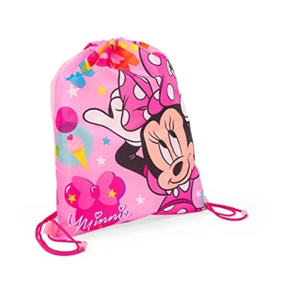 Imagen de PERLETTI Bolsa de Cuerdas Disney Minnie Mouse Niña Mochila Deportiva Zapatos Minni Rosa Niñas para Escuela Saco Deporte Impermeable Fucsia con Cordones Gimnasia y Tiempo Libre 39x31 cm