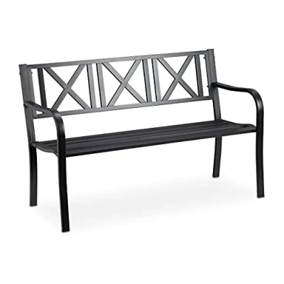 Imagen de Relaxdays Banco Jardín, 2 Plazas, Terraza, Balcón, Acero Robusto, Asiento para Exteriores Estable, 80,5 x 127 63 cm, 1 Pieza