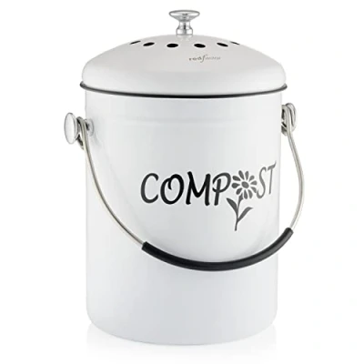 Imagen de RED FACTOR Deluxe Cubo Reciclaje de Cocina Inodoro Acero Inoxidable Basura Incluye Filtros Carbón Activo Repuesto (Diseñador Blanco, 5 litros)