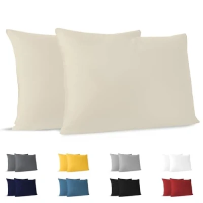 Imagen de Dreamzie Fundas de Almohada (Juego 2) Beige para Las Almohadas 50 x 70 cm 100% Algodon Jersey Funda Cojin Cama Protector
