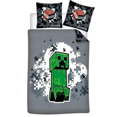Imagen de Juego de cama Minecraft Green para 1 persona, funda nórdica 140 x 200 cm + almohada 65 cm, polialgodón