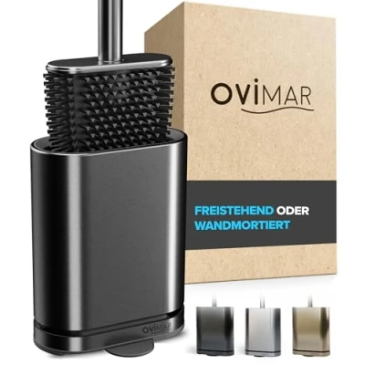 Imagen de Escobillero Ovimar Falketind Bronce Escobilla de baño Silicona con ventilación Acero Inoxidable Bandeja Goteo extraíble Sólo 6 cm Ancho