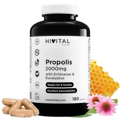 Imagen de Propolis 2000 mg. 180 cápsulas veganas Para 6 meses. Extractos de Propóleo con 10% Galangina, Equinácea 4% Polifenoles y Eucalipto. el sistema inmune las vías respiratorias.