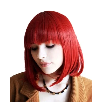 Imagen de Prettyland C749 Peluca de 35 cm con raya al medio BOB flequillo recto, color rojo