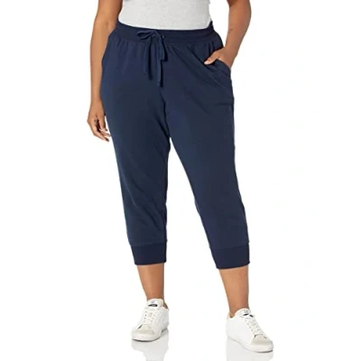Imagen de Amazon Essentials Pantalones Jogger Deportivos Estilo Capri de Forro Polar (Disponibles en Tallas Grandes) Mujer, Azul Marino Mezcla, XL