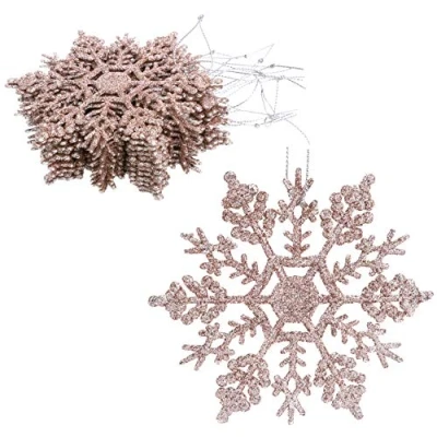 Imagen de Paquete de Decoraciones Colgantes Copos Nieve con Brillo 12 10 cm navideñas ... (Oro Rosa)