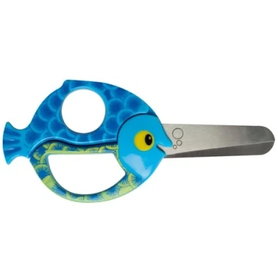 Imagen de Fiskars Tijeras de animales para niños con motivos peces, A partir 4 años, Longitud: 13 cm, diestros y zurdos, Hoja acero inoxidable/Mangos plástico, Azul, 1003746