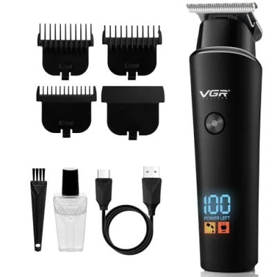 Imagen de VGR Cortadora de barba inalámbrica para hombre, afeitadora eléctrica recargable con batería 500 minutos, kit aseo rastrojos faciales precisión profesional, cuerpo, corte pelo