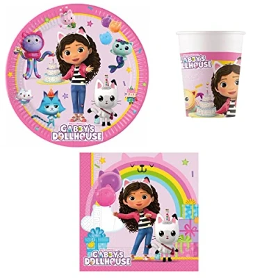 Imagen de Procos PRO10245291DY set de fiesta S Gabby&#039;s Dollhouse, 52 piezas, platos, vasos, servilletas, vajilla desechable, juego