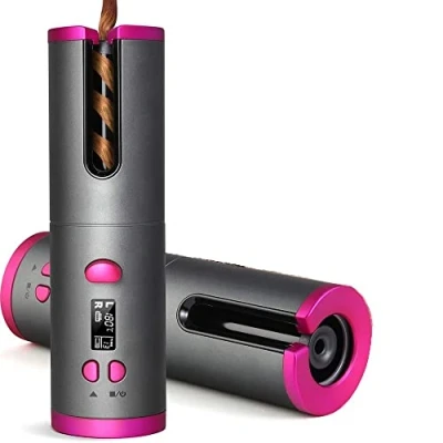 Imagen de EMEBAY rizador automático inalámbrico, de pelo recargable USB, antigrietas con temporizador, giratorio portátil 6 temperatura largo y corto