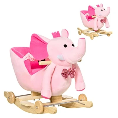 Imagen de HOMCOM Caballito Balancín con Ruedas Forma de Elefante Caballo para Bebés +18 Meses Músicas Infantiles y Cinturón Seguridad Carga 60 kg 60x35x45 cm Rosa