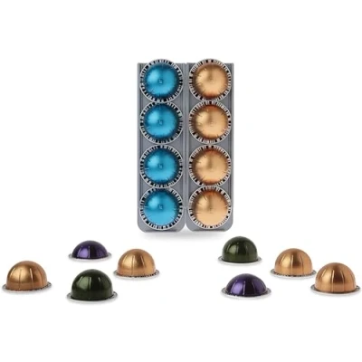 Imagen de R&amp;R SHOP Porta cápsulas para Nespresso Vertuo, adhiere paredes, frigorífico y compatible con máquinas adhesivos 3M, 4 cada uno Juego de 2