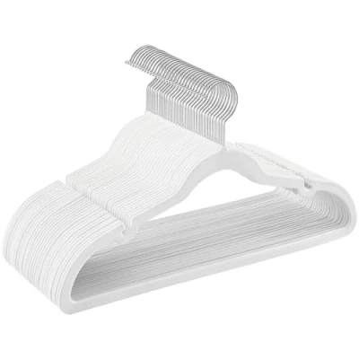 Imagen de SONGMICS Perchas de Terciopelo, Juego 30 Piezas, Antideslizantes, Ranuras para Hombros, Barra Pantalones, Gancho Giratorio 360, 0,6 cm Grosor, 43 Largo, Blanco CRF029W03