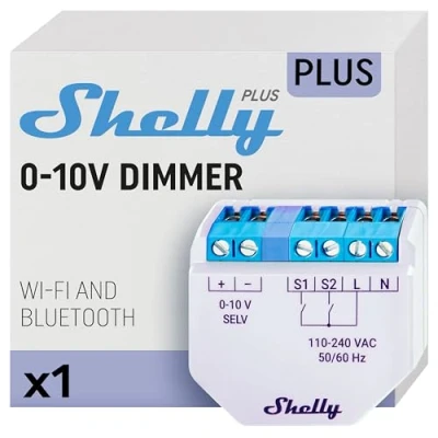 Imagen de Shelly Plus 0 10V Dimmer, WiFi &amp; Bluetooth Smart Regulador De Luz Interruptor, Cadena Luz, Automatización Del Hogar, iOS Android App, No Hub Requerido