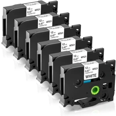 Imagen de 6x Fimax tze 231 12mm 0.47 Negro sobre Blanco Reemplazo Brother P touch Label Tape TZe231 TZ231, para PT H100LB P300BT 1010 GL H105 H100R H108GT PTH107B