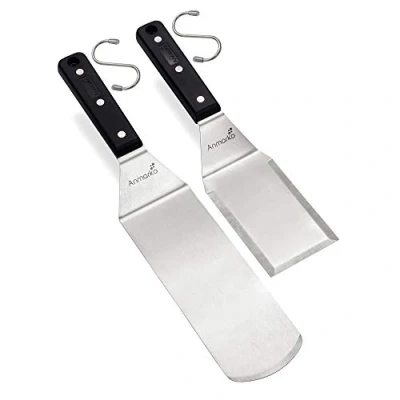 Imagen de Juego de espátulas parrilla espátula larga metal Raspador plancha y aleta para panqueques o pizza