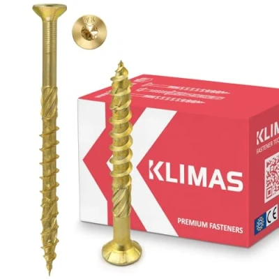 Imagen de Klimas Tornillos para madera torx avellanada multiusos construcción de tejado amarillo 10x300 mm 25 uds.