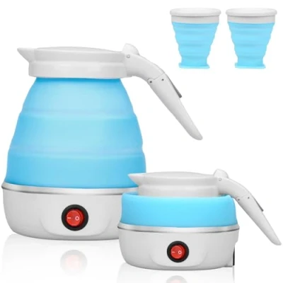 Imagen de hervidor de agua plegable 600 ml mini viaje, pequeño silicona con fondo acero inoxidable, para cocina, viajes, camping, actividades al