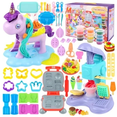 Imagen de TNOMSNO Plastilina Juguetes, 59 Piezas Juego de con 12 Cajas Plastilina, Accesorios Cocina Creaciones Set Herramientas Modelado para 3 4 5 6 7 8 9 10años