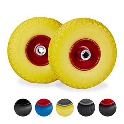 Imagen de Relaxdays 4X Ruedas de Carretilla, Neumáticos Goma, 3.00 4, Eje 20mm, hasta 100 kg, 260x85 mm, Azul y Rojo
