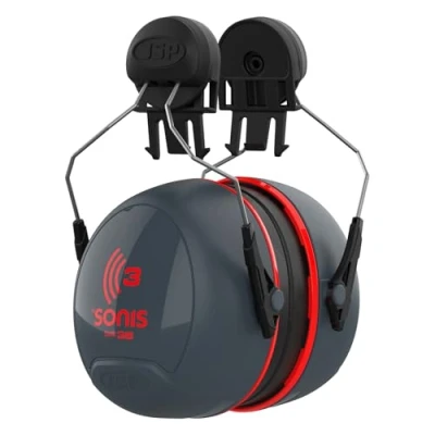 Imagen de JSP Orejeras Sonis para Casco casquetes gris oscuro/rojo brillante (SNR 36) (AEB040 0C1 A00)