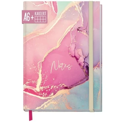 Imagen de paper&amp;you® cuaderno cuadriculado A6+ con banda elástica, color rosa sedoso, 156 páginas, 78 hojas, de notas, diario Bullet Journal, diario, sostenible y respetuoso el medio ambiente