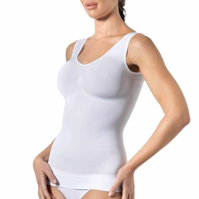 Imagen de Risalti camiseta de tirantes para mujer moldeadora con hombros grandes, contenido, Shaper, sin costuras transpirable, fabricada en Italia, Color blanco., X Large XX