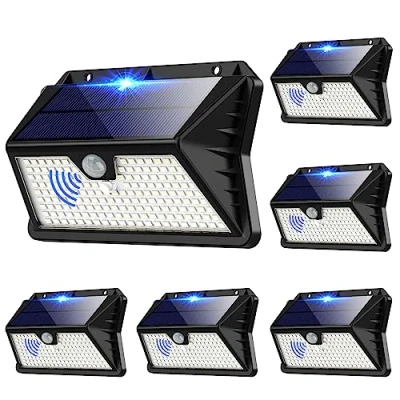 Imagen de Luces Solares led Exterior Jardin, 【6Paquete】185 LED/3 Modos, 2200mAH Focos IP65 Impermeables con Sensor de Movimiento para Garaje, Calle, Patio