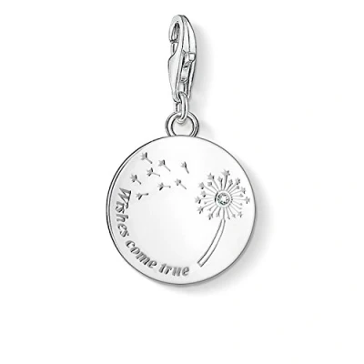 Imagen de Thomas Sabo Colgante charm para mujer con diseño de flor diente león e inscripción Wishes Come True plata ley 925, 1457 051 21