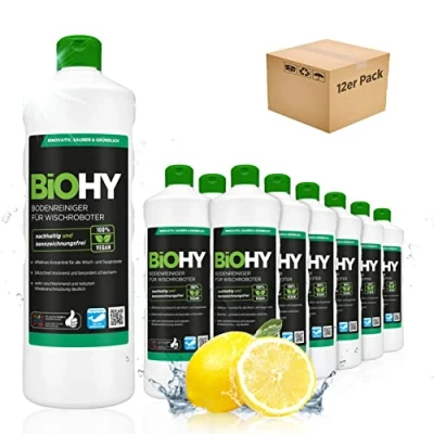 Imagen de BiOHY Limpiador pisos para robots limpiadores (12 botellas de 1 litro) Concentrado todos robot aspirador con función húmeda sostenible y ecológico (Wischroboter)